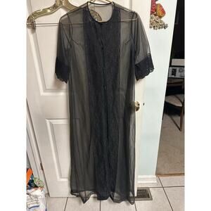 Pinehurst Vtg Lace Trimmed Lingerie Robe Peignoir Sheer 60s 70s Goth Med Nylon
